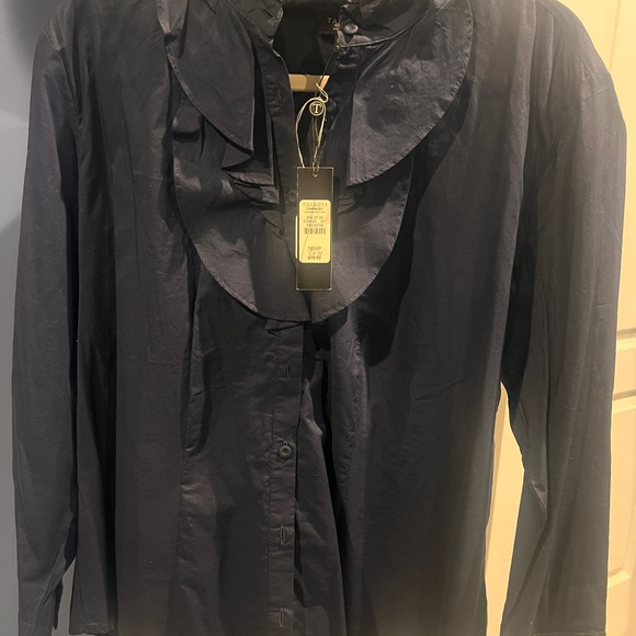 Talbots Navy Ruffle Blouse -NEW - Picture 1 of 5